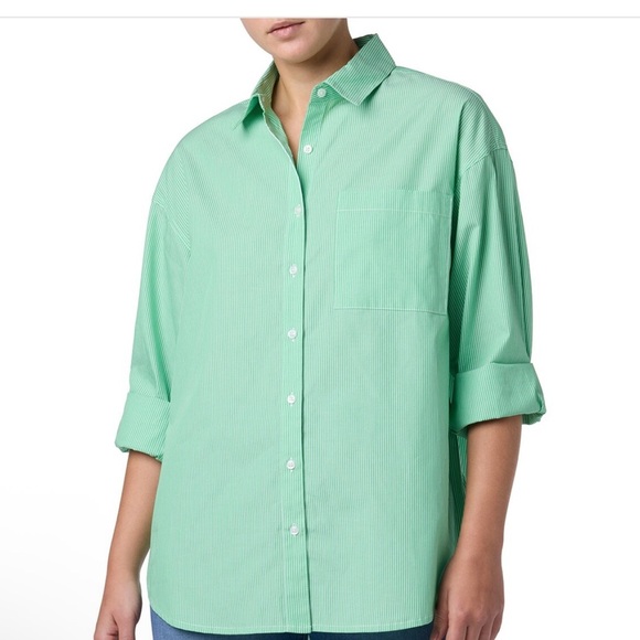 JOES JEANS GREEN AND WHITE PINSTRIPE BUTTON DOWN SHIRT! NWT! M - Picture 1 of 4